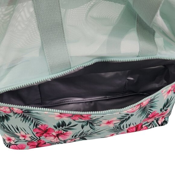 Tropical Print Beach Tote Bag with Zip Bottom - Picture 8 of 15